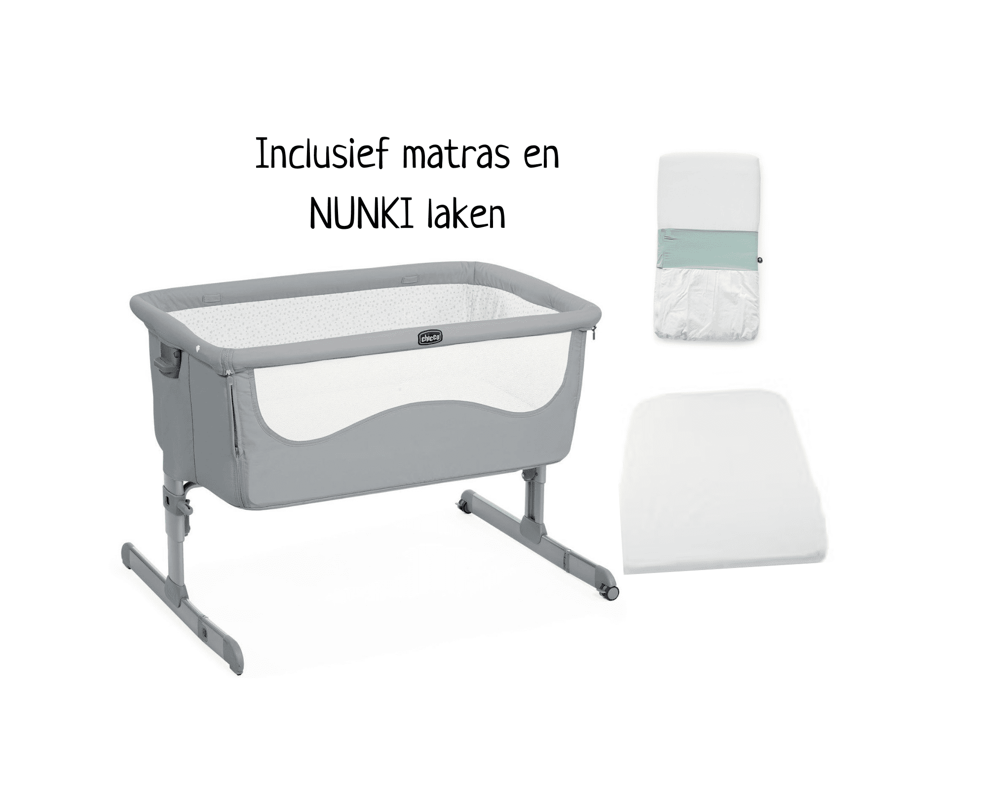 Chicco Next2Me co sleeper huren en NUNKI laken. Wieg Huren