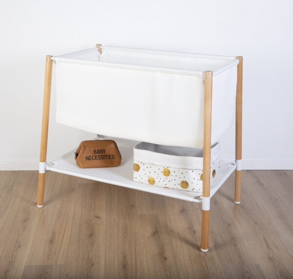 Childhome Rattan Wieg Rechthoekig - 90x50x70 Cm + Jersey Omrander Ecru - Matras - 81x42x5 Cm