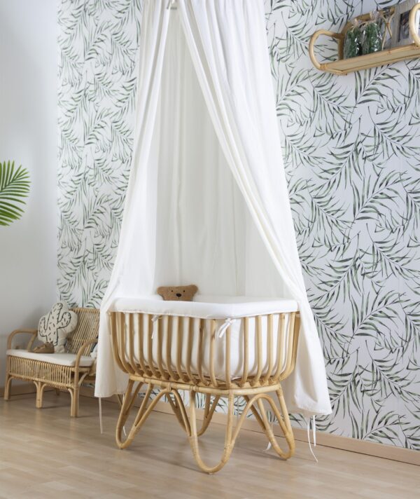Childhome Rattan Wieg Rechthoekig - 90x50x70 Cm + Jersey Omrander Ecru - Matras - 81x42x5 Cm