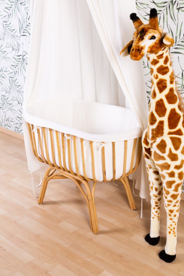 Childhome Rattan Wieg Rechthoekig - 90x50x70 Cm + Jersey Omrander Ecru - Matras - 81x42x5 Cm