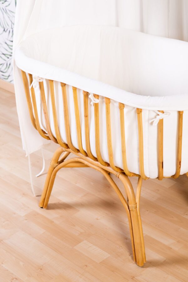 Childhome Rattan Wieg Rechthoekig - 90x50x70 Cm + Jersey Omrander Ecru - Matras - 81x42x5 Cm