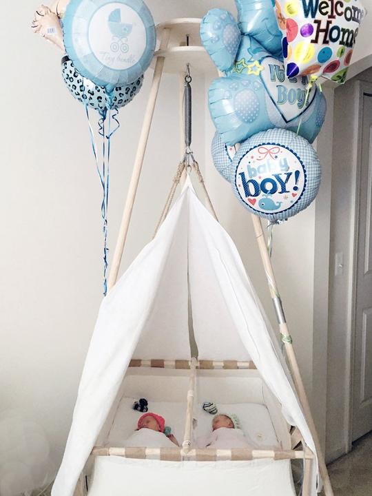 Tweelingwieg Hussh cradles huren met standaard.